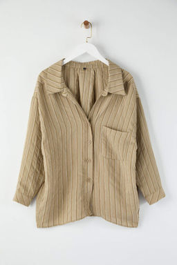 Yesil Cizgili Oversize/Genis Kal?p Dokulu Gomlek TWOAW26GO00083