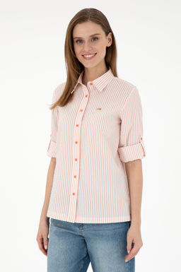 Женская рубашка лососевого цвета с длинным рукавом Неожиданная скидка в корзине