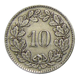 Монета 10 раппенов 1931 года Швейцария