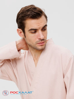 Мужской вафельный халат с планкой бежевый В-03 (31)