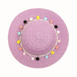 Шляпа с бомбошками для девочки MINAKU, фиолетовая, размер 50