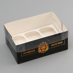 Цена за 5 шт. Коробка для 6 капкейков с прозрачной крышкой, Лучшему мужчине, 23?16?10 см