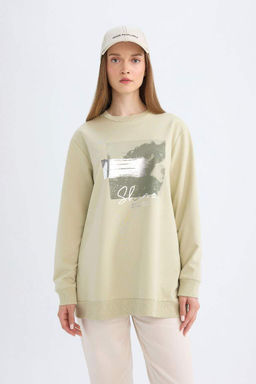 Женская толстовка с круглым вырезом стандартного кроя, яркий свитшот с принтом, тканевая толстовка, туника