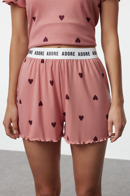 Trendyolmilla Gri Melanj Kalpli Slogan Bask?l? Lastikli Fitilli Sortlu Orme Pijama Tak?m? THMSS24PT00220  фото 32