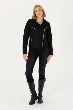 Женская черная кожаная куртка - U.s. polo assn фото 4