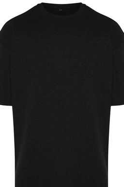 Siyah Oversize/Genis Kesim K?sa Kollu Dokulu Basic T-shirt TMNSS22TS00049