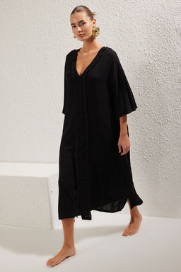 TRENDYOLMILLA Siyah Maxi Dokuma Plaj Elbisesi TBESS25EL00013  фото 10