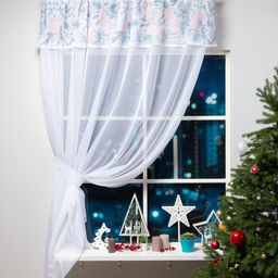 Тюль с подхватом и ламбрекеном Christmas flowers 250х200см, 100% п/э, вуаль