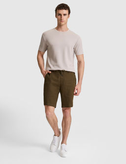 Haki Slim Fit %100 Keten Beli Lastikli Kordonlu Dokuma _ort