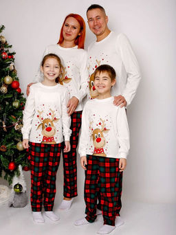 Пижама детская (джемпер+брюки) 91258 молочный/зеленая клетка 750 Be Friends