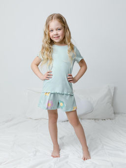 К 1596/голубой опал,радостные цветы пижама для дев