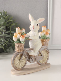 Фигурка полистоун Белый кролик на велосипеде с тюльпанами в корзинах, 13.5?5.5?15.5 см