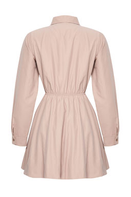 Camel Balon Etek Gomlek Yaka Mini Dokuma Elbise TWOAW25EL00489