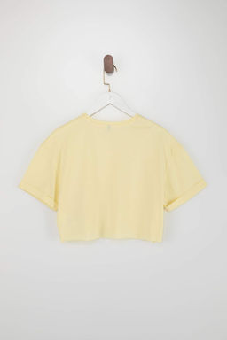 Sar? Boxy Dusuk Kol K?sa Kollu Crop/K?sa %100 Pamuk Orme T-Shirt TWOSS26TS00183