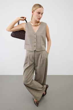 ЕВТ 4160/кремовый,клетка глен брюки жен