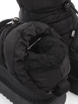 04-WF029-2M BLACK Ботинки зимние женские (натуральная кожа, курточная ткань, 100% шерсть)