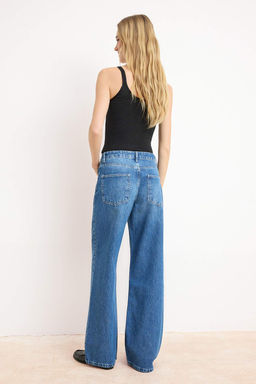 Ac?k Mavi DOKUMLU Normal Bel %100 Pamuk Wide Leg Jeans TWOSS26JE00135 - Trendyolmilla фото 6