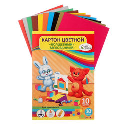 Картон цветной А4, 10 листов, 10 цветов, волшебный (золото+серебро) мелованный 220 г/м2, Мягкие игрушки, в папке - Calligrata фото 5