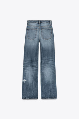 TRF RIPPED MID-WAIST WIDE-LEG JEANS