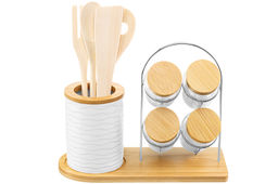 Набор 9 пр.- набор кух. принад. 4 пр. с подставкой+ банки д/хранен. 4 пр. Айсберг волны на дер.под - Elan gallery фото 6