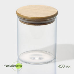 Банка для сыпучих BellaTenero Эко, 450 мл, 8.510.5 см, с бамбуковой крышкой, стекло, прозрачная