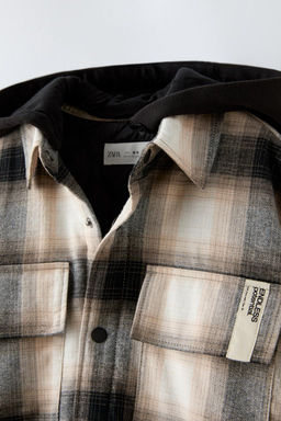 QUILTED CHECK OVERSHIRT WITH HOOD - Zara фото 4