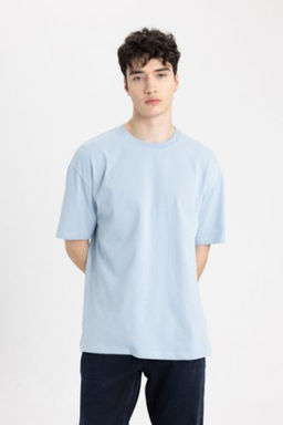 Boxy Fit Bisiklet Yaka K?sa Kollu Basic Duz Tisort
