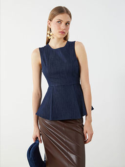 Bisiklet Yaka Peplum Jean Bluz
