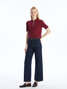 Beli Kemerli Wideleg Kad?n Jean Pantolon