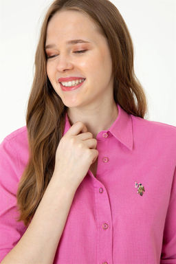 U. S. Polo Assn Женская розовая базовая рубашка из льна с длинным рукавом - U.s. polo assn фото 8