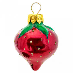Елочная игрушка фигурка стеклянная "Клубничка-3" д4,7см, h5,6см, ручная художественная роспись, подарочная упаковка (Россия)
