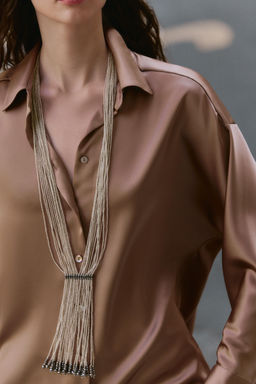 SATIN DROP-SHOULDER SHIRT - Zara фото 4