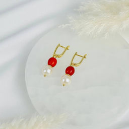 Серьги двойные из Жемчуга и Коралла