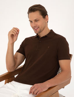 Koyu Kahverengi Slim Fit %100 Pamuk K_vr_lmaz Polo Yaka Basic Ti__rt