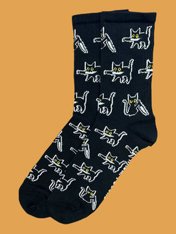 Носки р.40-45 TxT Кот с ножом на черном - Krumpy фото 3