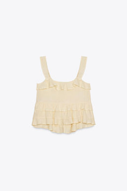 RUFFLED LACE LINEN BLEND TOP - Zara фото 7