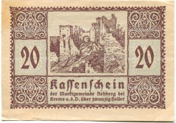 20 геллеров 1920 года Австрия Реберг-бай-Кремс-ан-дер-Донау (нотгельд)