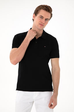 Футболка-поло Slim Fit черная из хлопка