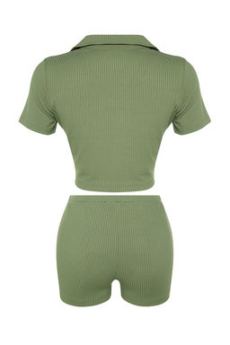 Trendyolmilla Lila Fitilli Crop Sortlu Orme Pijama Tak?m? THMSS22PT0308