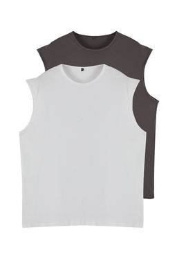 Basic Beyaz-Antrasit 2li Paket Oversize/Genis Kesim Pamuklu Kolsuz T-Shirt/Atlet TMNSS22AL0070