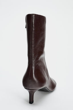 LEATHER ANKLE BOOTS WITH KITTEN HEEL - Zara фото 5