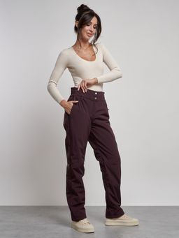 Брюки утепленные спортивные с высокой посадкой женские зимние темно-бордового цвета 7141Tb - Colannia фото 15