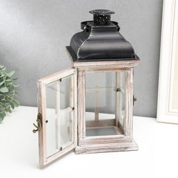 Деревянный подсвечник на 1 свечу «Фонарь. Витраж», состаренный, 28×13.5×13.5 см