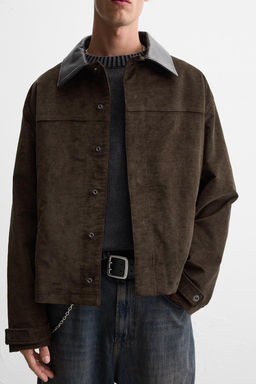 LEATHER CONTRAST COLLAR JACKET - Zara фото 6