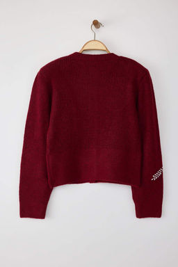 Bordo Yumusak Dokulu Tas Islemeli Triko H?rka TWOAW26HI00063 - Trendyolmilla фото 7