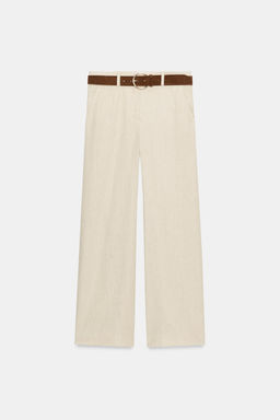 PANTAL?N CULOTTE CON LINO CINTUR?N / Beige claro