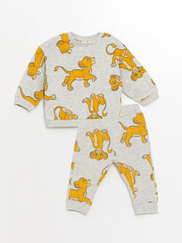 Bisiklet Yaka Aslan Kral Bask?l? Uzun Kollu Erkek Bebek Sweatshirt ve E?ofman Alt? 2li Tak?m