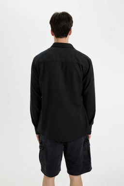 Рубашка Slim Fit из хлопка с длинными рукавами - Defacto фото 5