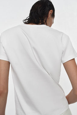 CAMISETA INTERLOCK CUELLO PICO / Blanco - Zara фото 3