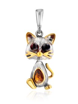 Очаровательная подвеска из натурального янтаря Котик